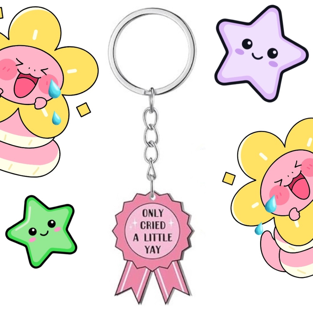 Only Cried A Little Pink Ribbon Keychain | Funny Novelty Gifts - Picture 10 of 10
